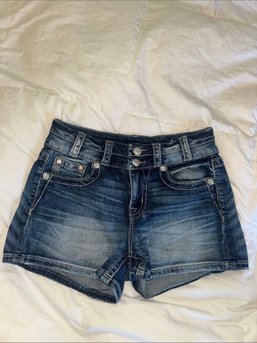 Miss Me Distressed Medium Blue Denim Shorts